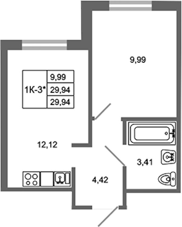 1-комнатная квартира 29.94 м², 5/17 эт., ЖК «Стороны Света 2»